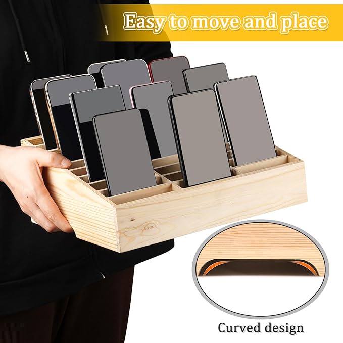 30-Grid Wooden Cell Phone Holder Desktop Organizer Storage Box for Classroom Office (30-Grid)