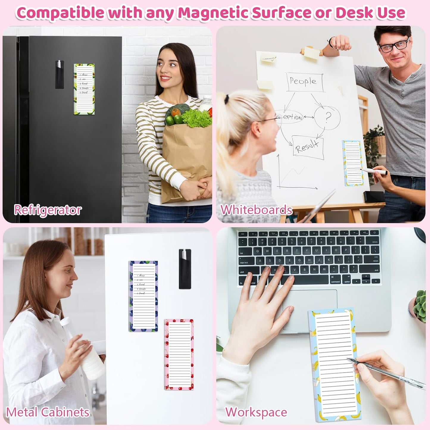 4 Pack Magnetic Note Pad for Fridge with Pen Holder, Totally 200 Sheets Magnetic To Do List, Grocery List, Shopping List, Memo Pads for Refrigerator(Fruit Design)