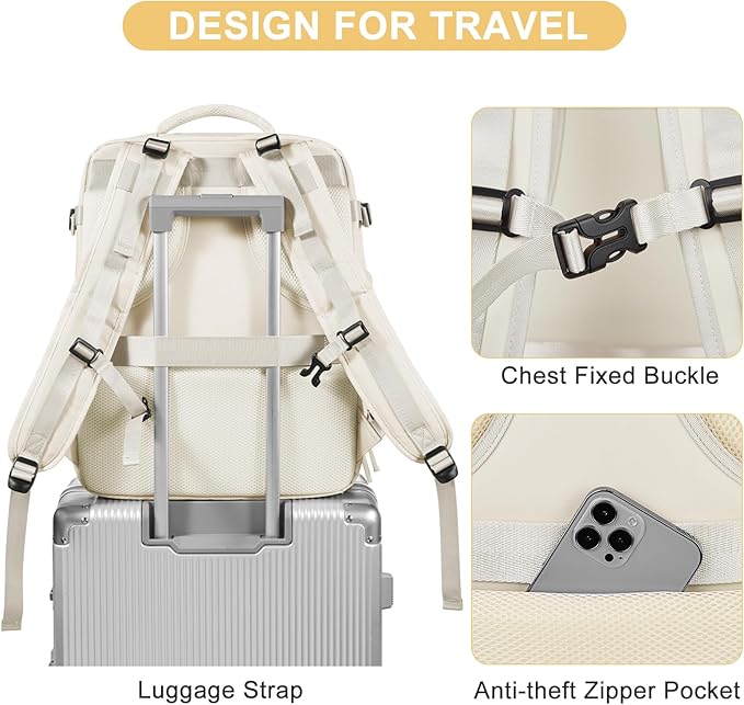 coofay Large Travel Backpack Carry on Flight Approved Mochila De Viaje Personal Item Backpack for Airlines Frontier Airlines Personal Item Bag Large Backpack for Travel Backpacks for Men Women Beige