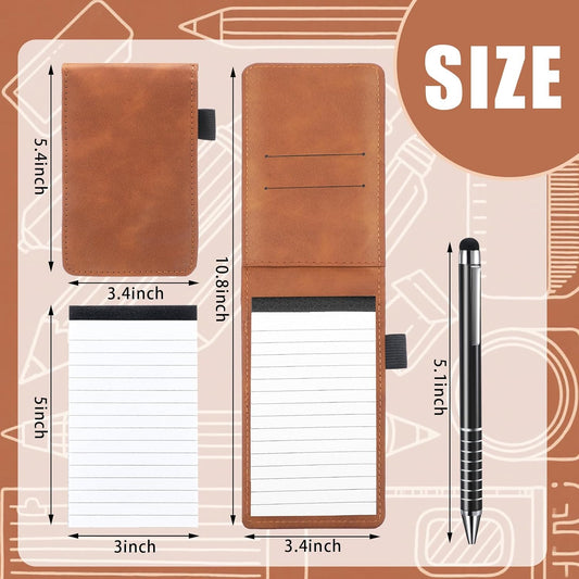 Outus 10 Pcs Mini Pocket Notepad Holder Set Included Mini Pocket Notepad Holder with 50 Lined Sheets, Metal Pen, 8 Pcs 3 x 5 Inch Memo Book Refills, 30 Lined Paper Per Note Pad (Camel,white)