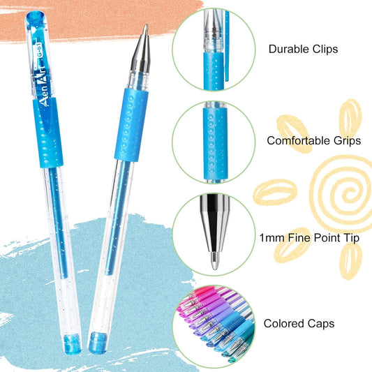 Glitter Gel Pens with Case for Adult Coloring Books, 100 Color Glitter Pen Set 30% More Ink Neon Glitter Gel Marker for Journaling Crafting Doodling Drawing