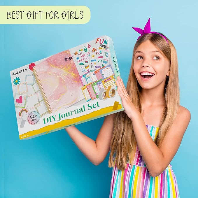 Gifts for Girls Age of 8 9 10 11 12 13 Years Old and Up, DIY Journal Set, Personalized Diary Stuff for Tweens Teens, Decorate Your Planner/Organizer, Journaling Arts Craft Kit. Ideal Toy Age 6-8