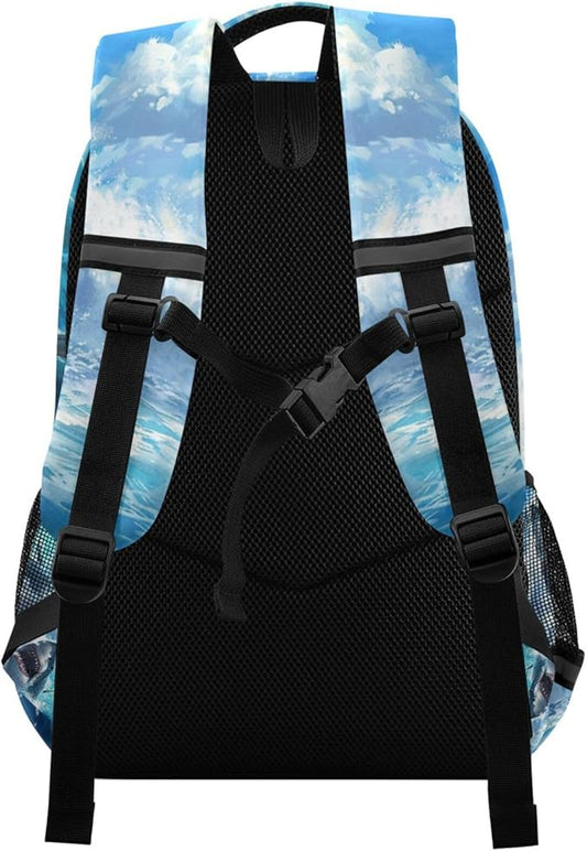 Shark Blue Ocean Wave Backpack for Boys Girls Elementary School Bag Kids Bookbag Travel Rucksack