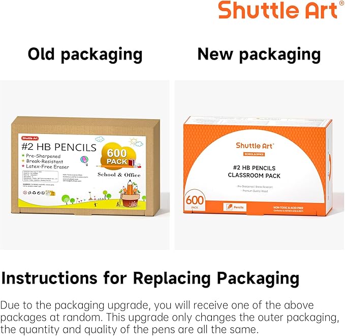 Shuttle Art Wood-Cased #2 HB Pencils, 600 Pack Sharpened Yellow Pencils with Erasers, Bulk Pack Graphite Pencils for School and Teacher Supplies, Writing, Drawing and Sketching