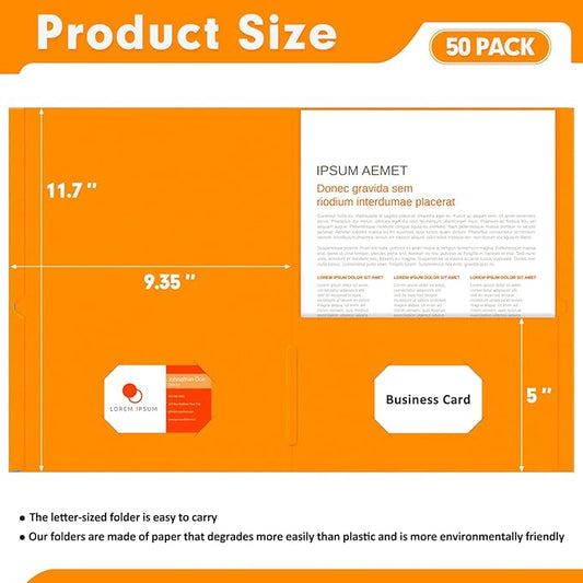 Two Pocket Folders, PANDRI 50 Pack 2 Pocket Folders, Letter Size Paper File Folder for School Office Home Business, Orange