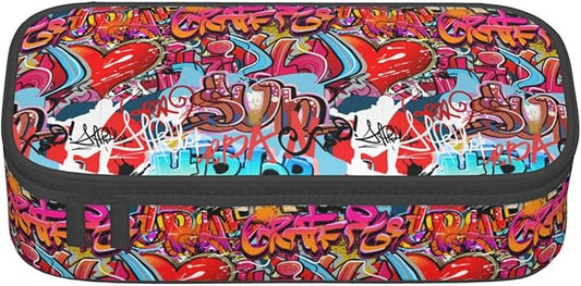 Graffiti Wall, Hip Hop Art Large Pencil Case With Zipper Compartments Stationery Pencil Bag For Kids Teens Students School Supplies
