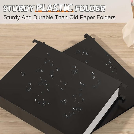 Extra Capacity Plastic Hanging File Folder Letter Size,12 Pack Reinforced Hang Folders with Heavy Duty 2 Inch Expansion,Durable Hanging Organizer Designed for Bulky Files(Black)