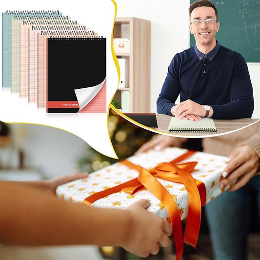 6 Pcs Legal Pad Top Spiral Bound Notebook 70 Sheets Wirebound Notepad Double Sided Ruled Memo Steno Book with Stiff Back Cover for Business(8.5 x 11 Inches,No Holes,Retro Colors)