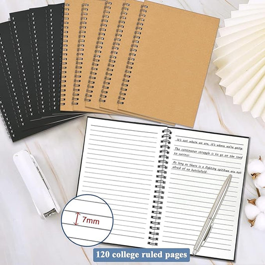 GINMLYDA Small Spiral Notebook A5, 10Pack 120 Lined Pages 8.25x5.5 Inches Spiral Journal Kraft Cover Notebooks & Writing Pads for School Home Office Aesthetic Sketch Drawing Note