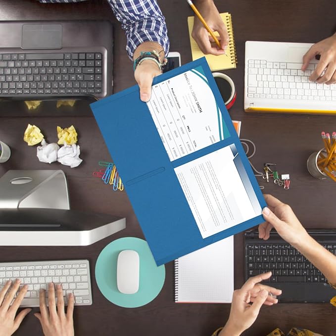 Two Pocket Folders, RAZCC 50 Pack 2 Pocket Folders Fit Letter Size Paper, Paper Folders with Pockets for School Office Business Home, Navy Blue