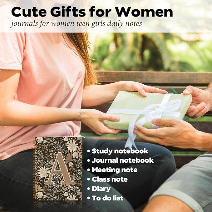 Initial A Personalized Journaling Notebooks, Boho Floral Journal Notebook for Women Girls, Costom Monogrammed Gifts for Women Mom Girls Friends, Letter Spiral Notebook, 5.5x8.3