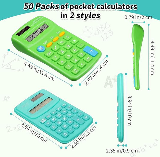 Chumia 50 Pieces Pocket Calculator Bulk Basic Small 4 Function Calculator Battery Powered Handheld Kids Mini Calculators for Students Desktop Primary School Home Office