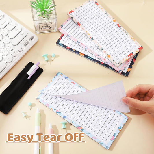 4 Pack Magnetic Note Pad for Fridge with Pen Holder, Totally 200 Sheets Magnetic To Do List, Shopping List, Grocery List, Memo Pads for Refrigerator(Flower Design)