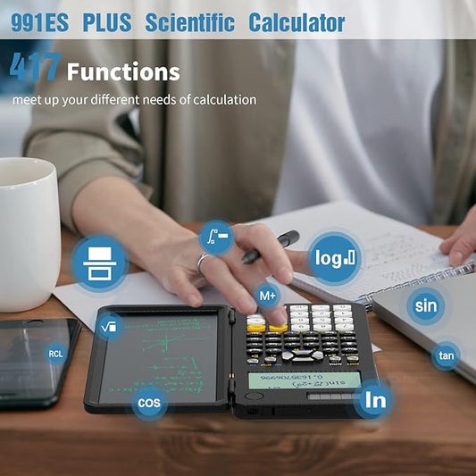 Scientific Calculators for Students 991ES Office Calculators Desktop, ROATEE 4-Line Display Calculator with Erasable LCD Writing Tablet, Solar Battery Power with Notepad Calculator for School