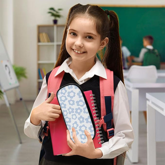 Blue Retro Floral Large Pencil Pouch Big Capacity Cute Pencil Case for Girls Boys Teen Women Men Adult, Portable Kids Pencil Bag with Zipper,Stationery Storage Pen Bag for School Office Organizer