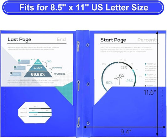 SUIN Plastic Project-Folders with 2 Pockets & 3 Prong, Bulk Pack Project File-Folder for US Letter Size Papers, Ideal for School & Office, Assorted Pastel Colors (Blue)
