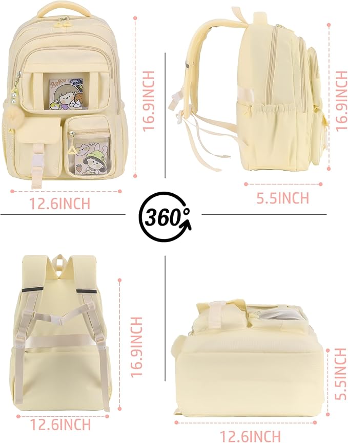 School Backpack for Girls, 15.6 Inch Laptop School Bags for Middle Students-Kindergarten Elementary College Backpacks,Large Backpack for Teen Girl Students Casual Travel Daypacks-Beige