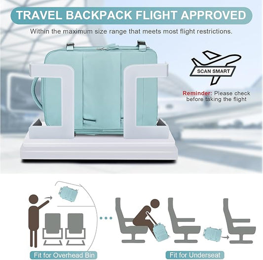 Large Travel Backpack Carry on Flight Approved Mochila De Viaje Carry on Backpack for Airplanes Spirit Airlines Personal Item Bag 18x14x8 Inches Travel Bag Traveling Backpack for Women Men Light Blue