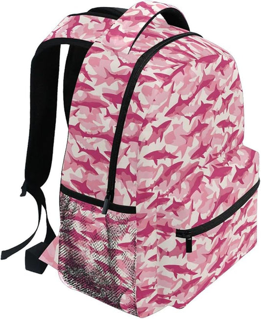 Pink Sharks Backpack for School Student Laptop Travel School Bag for Boys Girls Daypack