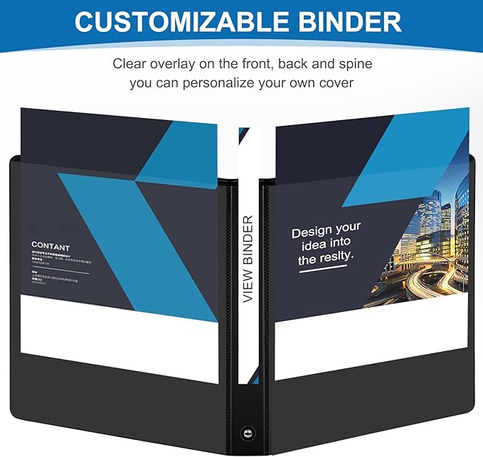 1 inch 3-Ring Binder, 1" Round Ring Binder with 2 Inside Pockets, Bulk Basic Binders, Clear View Cover 1-inch Binders Holds 8.5'' x 11''Paper for Office/Home/Back to School(Pack of 12, Black