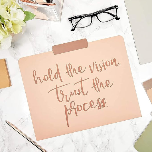 12 Pack Decorative File Folders, Letter Size for Women, Cute Earth Tone Aesthetic Office Supplies with Inspirational Sayings, 1/3 Cut Tabs (11.5 x 9.5 in)