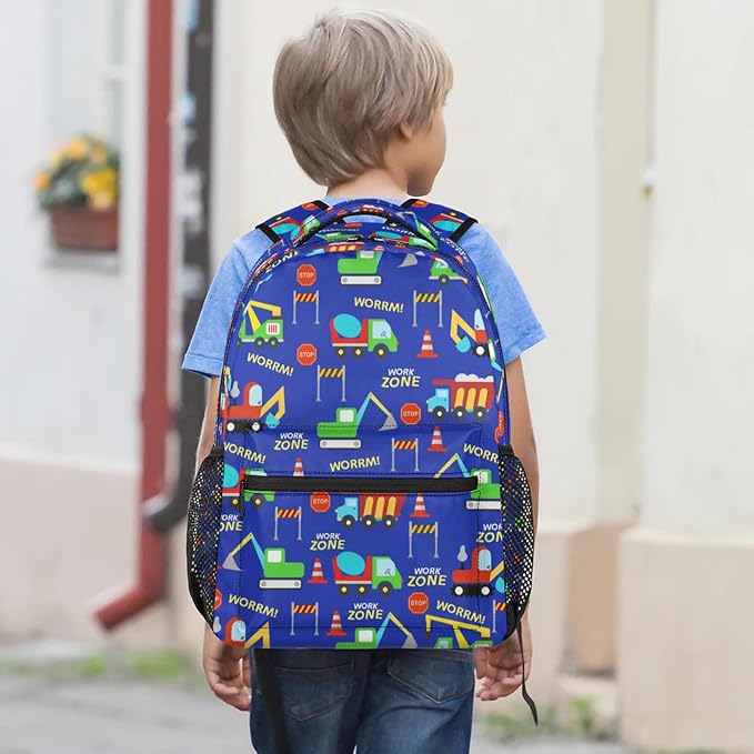 Kids Backpack for Boys Girls - School Bags for Primary Middle High School College Waterproof Casual Daypack Bookbag Lightweight Laptop Travel Backpack (Construction Trucks)