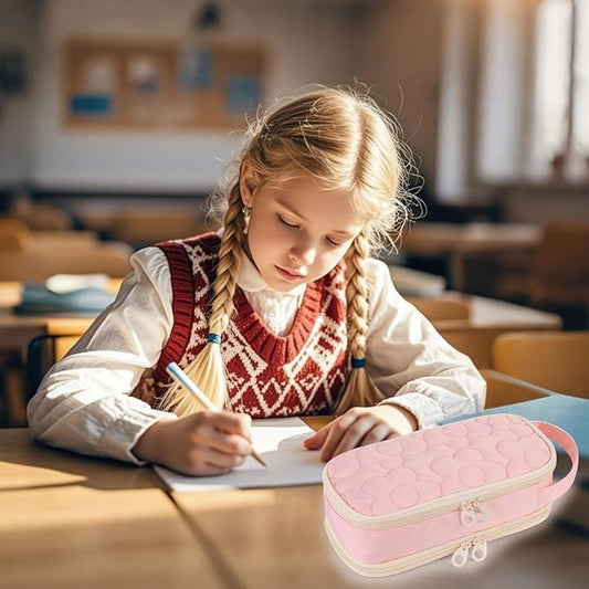 Pencil Case For Girls,Flower Quilted Large Capacity Pencil Pouch With 2 Compartment, Zipper Pencil Bag With Handle, Women Soft Pencil Box For Middle School Office College