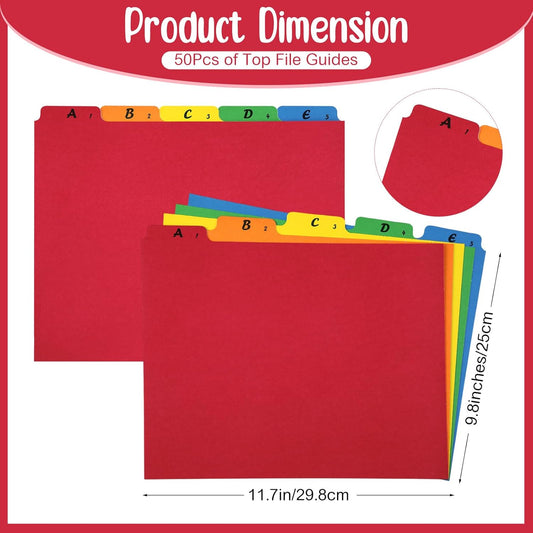 2 Set 50 Pcs Alphabet File Dividers Top Tab File Guides Set, Heavyweight A-z Letter Size Filing Cabinet Dividers 1/5 Cut Tab Desk Organizer for Work School Office