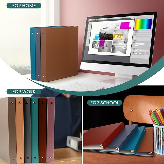 Ctosree 10 Pack Colored 3 Ring Binder with 2 Pockets Hardcover Loose Leaf Binder for Women Men Teacher Student School Office Home Supplies, Fits 11 x 8.5 Size Paper, 10 Colors(1",Business Color)