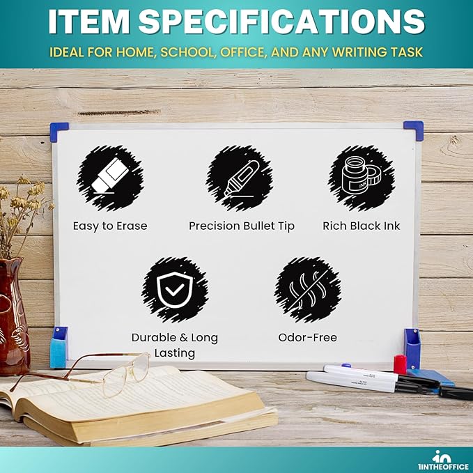 1InTheOffice Markers, Black Bullet Tip, 24 Pack Dry Erase Markers for Whiteboard