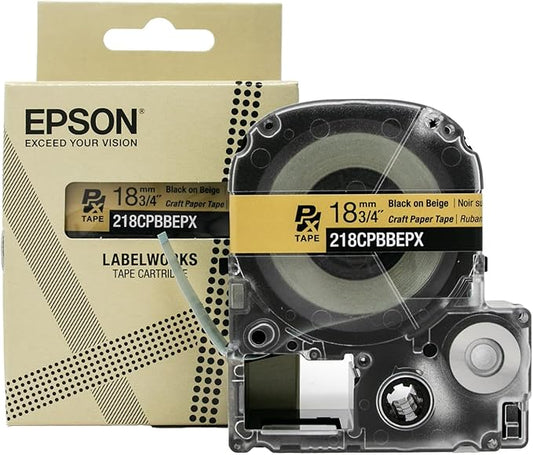 Epson LABELWORKS 218CPBBEPX Genuine Craft Paper Tape Cartridge - Black on Beige Craft Paper Label Maker Tape - 3/4" (18MM) Wide, 16.5'