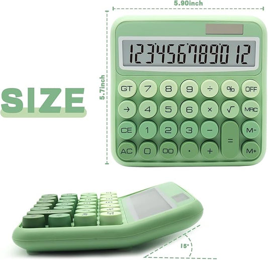Standard 12 Digit Calculator with Large LCD Display and Big Buttons - Gradient Green Office Accessories for Women, School, Home, Business