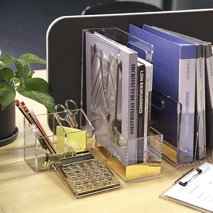 Calculator Gold Mirror, Solar Power Acrylic Slim Calculator with Large LCD Display and Stand, 12 Digits Handheld Desktop Calculator for Office, School, Financial Accounting Business