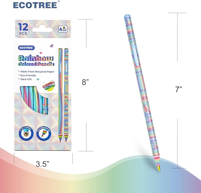ECOTREE Stocking Stuffers, Colored Pencils for Kids, Rainbow Colored Pencils for Coloring Books, Kids Drawing Art Supplies, School Supplies, 12 Pack