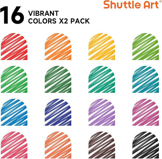 Shuttle Art Dry Erase Markers, 32 Pack 16 Colors Whiteboard Markers,Fine Tip Dry Erase Markers for Kids,Perfect For Writing on Whiteboards,Dry-Erase Boards,Mirrors,Calender,School Office Supplies
