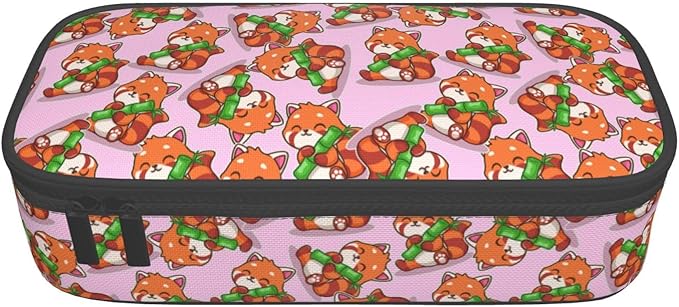Cute Red Panda Hug Bamboo Large Pencil Case With Zipper Compartments Stationery Pencil Bag For Kids Teens Students School Supplies