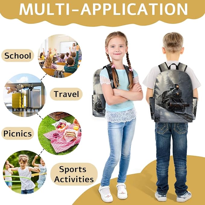 Vintage Train Kids Backpack for Boys Girls Locomotive Transport Preschool Toddler Backpack Kindergarten Nursery Bookbag Travel Children School Bag