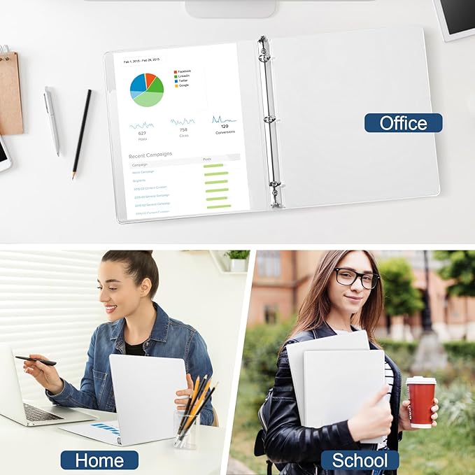 0.5-Inch 3-Ring-Binder with Pockets, 1/2'' Basic Binders 1-inch View Round Binders Holds 100 Sheets US Letter Size 8.5'' x 11'' - Bundle Packs Perfect for Home, Office, and School (0.5-inch)