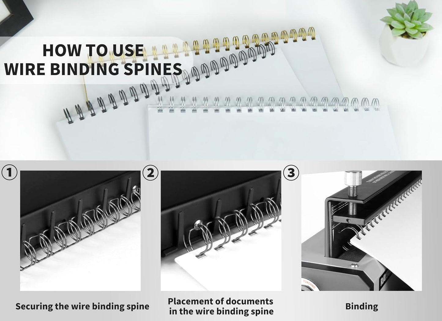 Rayson WR21254BK Wire Binding Spines, 2:1 Pitch Double Loop Binding Wires 1 Inch, 21-Loop Wire Ring Pack of 50 with Black