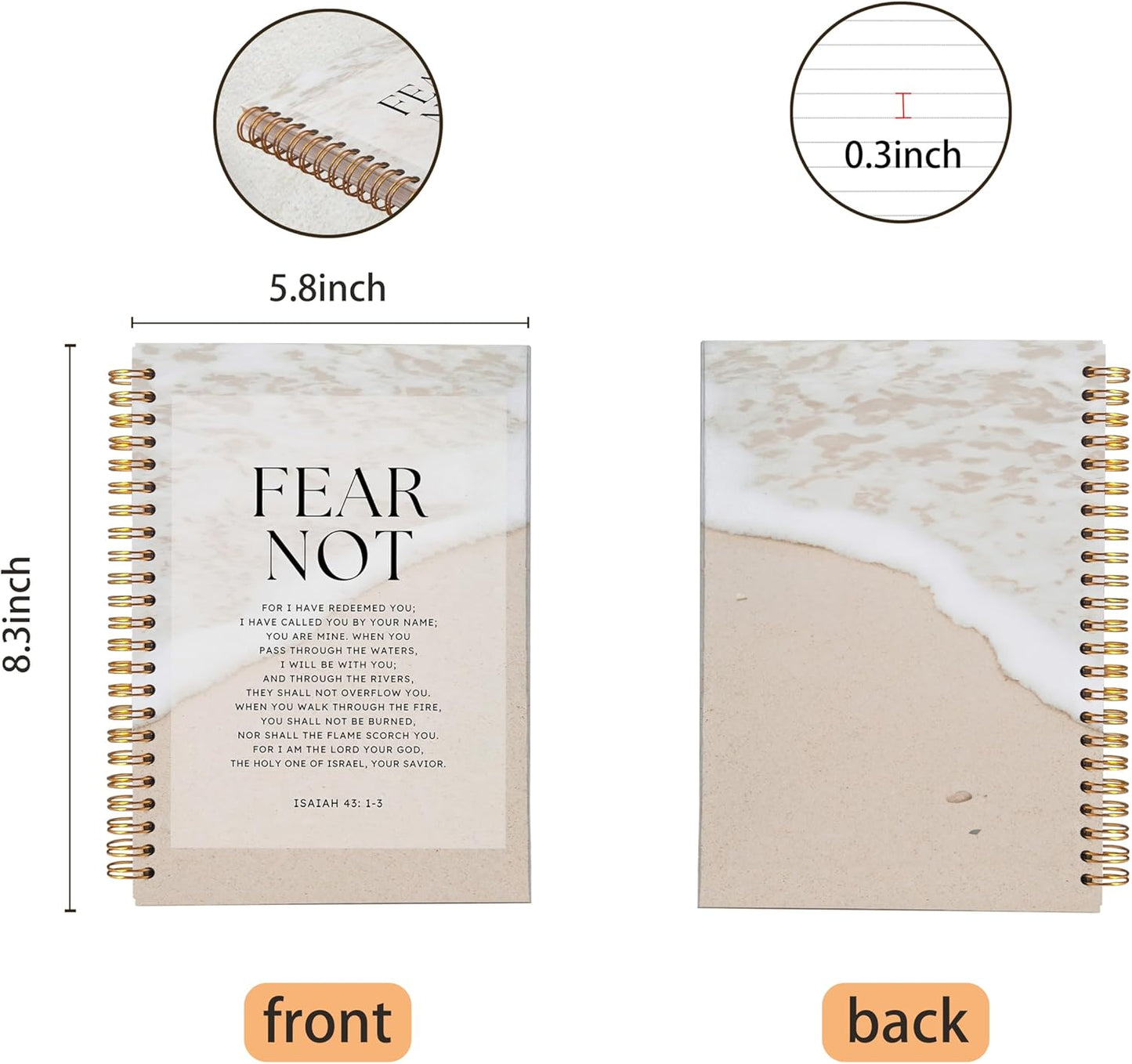 VNWEK Bible Christian Notebook Journal - Bible Journaling Notebook, Christian Gifts for Women Men Faith, Notebook Spiral Bound with, Isaiah 43 1-3 Writing Pads