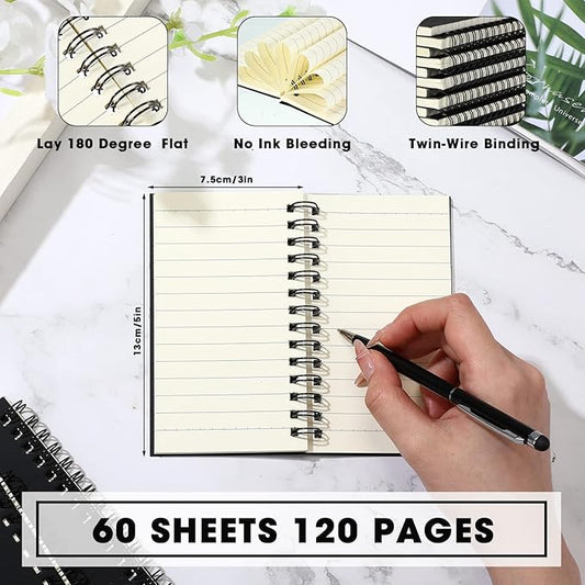 Jutom 4 Pcs Small Spiral Notebooks Memo Pads 3x5 Bulk Small Pocket Notebooks Mini Notepads with Lined Pages Mini Journals for Office Back to School Work Writing Supplies, 120 Pages (Black)