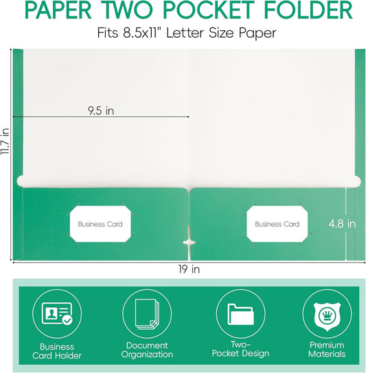 50 Pack Folders with Pockets, Pocket Folders Fit Letter Size Paper, with Business Card Slot, 2-Pocket Folder for School Office Home Business