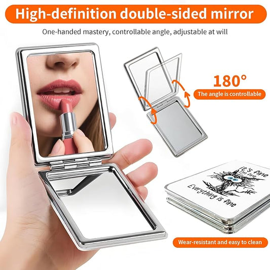 Compact Pocket Mirror, Cute Travel Mini Mirror with Magnification, Foldable Double-Sided Portable Cosmetic Mirror for Men, Women Fine Cat