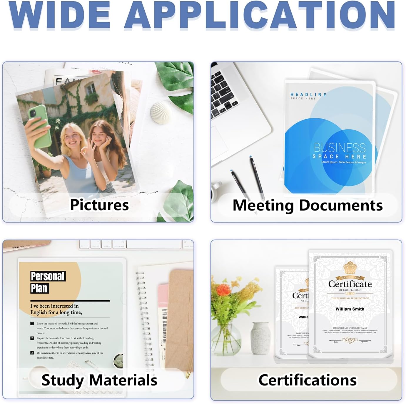 TOTiyea 50 Pack Clear Folder, Plastic L-Type Folders, Clear Copy Safe Project Pocket, Fits Letter Size 8.5x11 Paper, Transparent