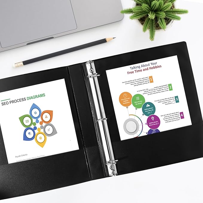 1-inch Slant D Ring Binder - 3 Ring Letter Size Binder, Presentation View with 2 Pockets, 12-Pack, Black