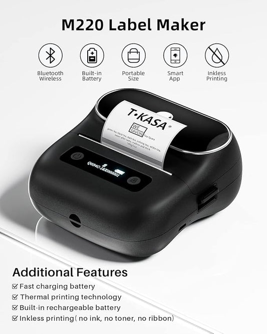 Phomemo M220 Label Makers, 3 Inch Portable Label Maker Machine with 3 Roll Labels, Wireless Thermal Label Printer for Address, Labeling, File Folder Label, Home Organizing