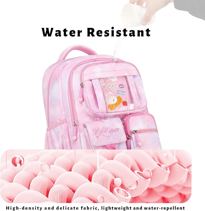 Lanola Girls Backpack, Kawaii Cute Kids Backpack for Teen Students Lightweight Water Resistant BookBag for Elementary Primary School - Purple