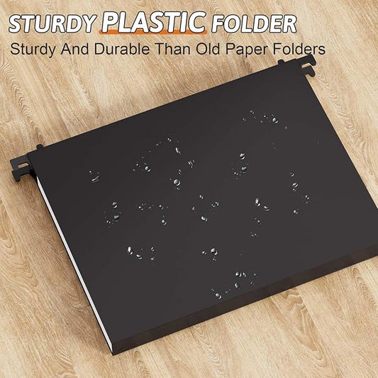 Plastic Hanging File Folders Letter Size,1 Inch Expansion,12 Pack Reinforced Black Hanging Folders with Heavy Duty,Hanging File Folders with Tabs,Durable File Cabinet Folders