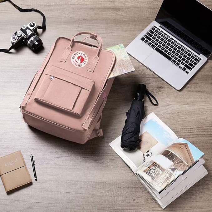 KALIDI Casual Laptop Backpack 15 Inches Classic Camping Rucksack Travel Outdoor Square Daypack College Hiking Gym Bag, Pink