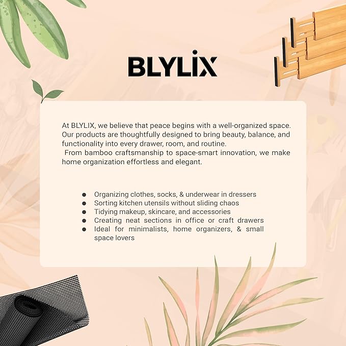 Adjustable Bamboo Drawer Dividers 6 Pack, Expandable Drawer Organizer for Kitchen, Bedroom, Bathroom, Dresser and Office, Each Divider Expands from 12" to 17.5" with – Free Mat Included in Package.